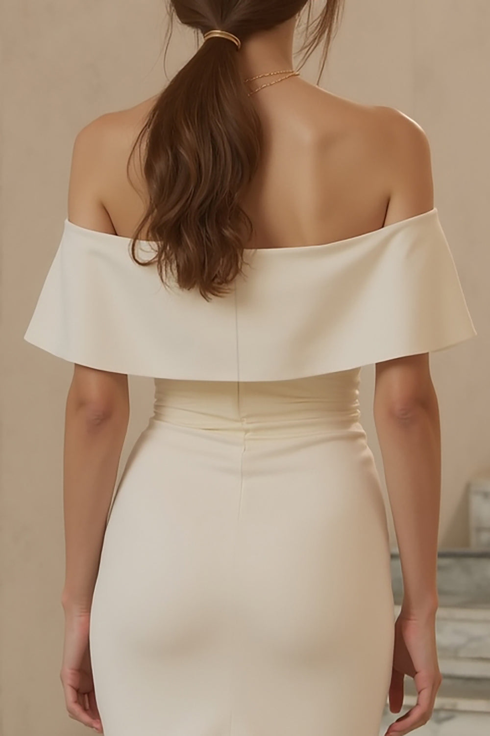 Ivory Satin Mermaid Tiered Ruffled Midi Engagement Dress