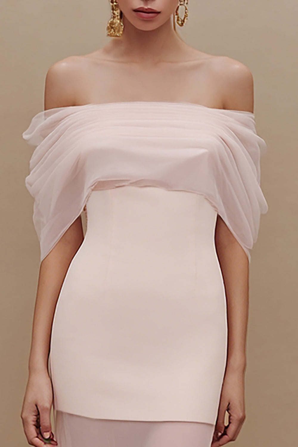 Ivory Sheath Off the Shoulder Long Engagement Dress