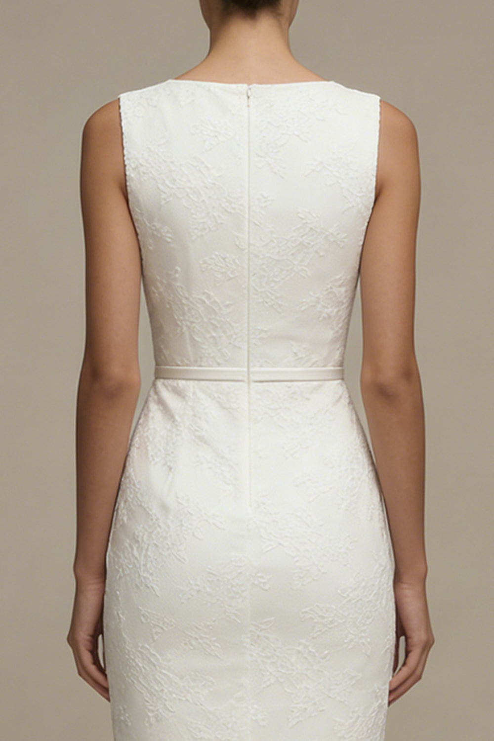 Bodycon Floral Bateau Neck Midi White Boho Wedding Dress