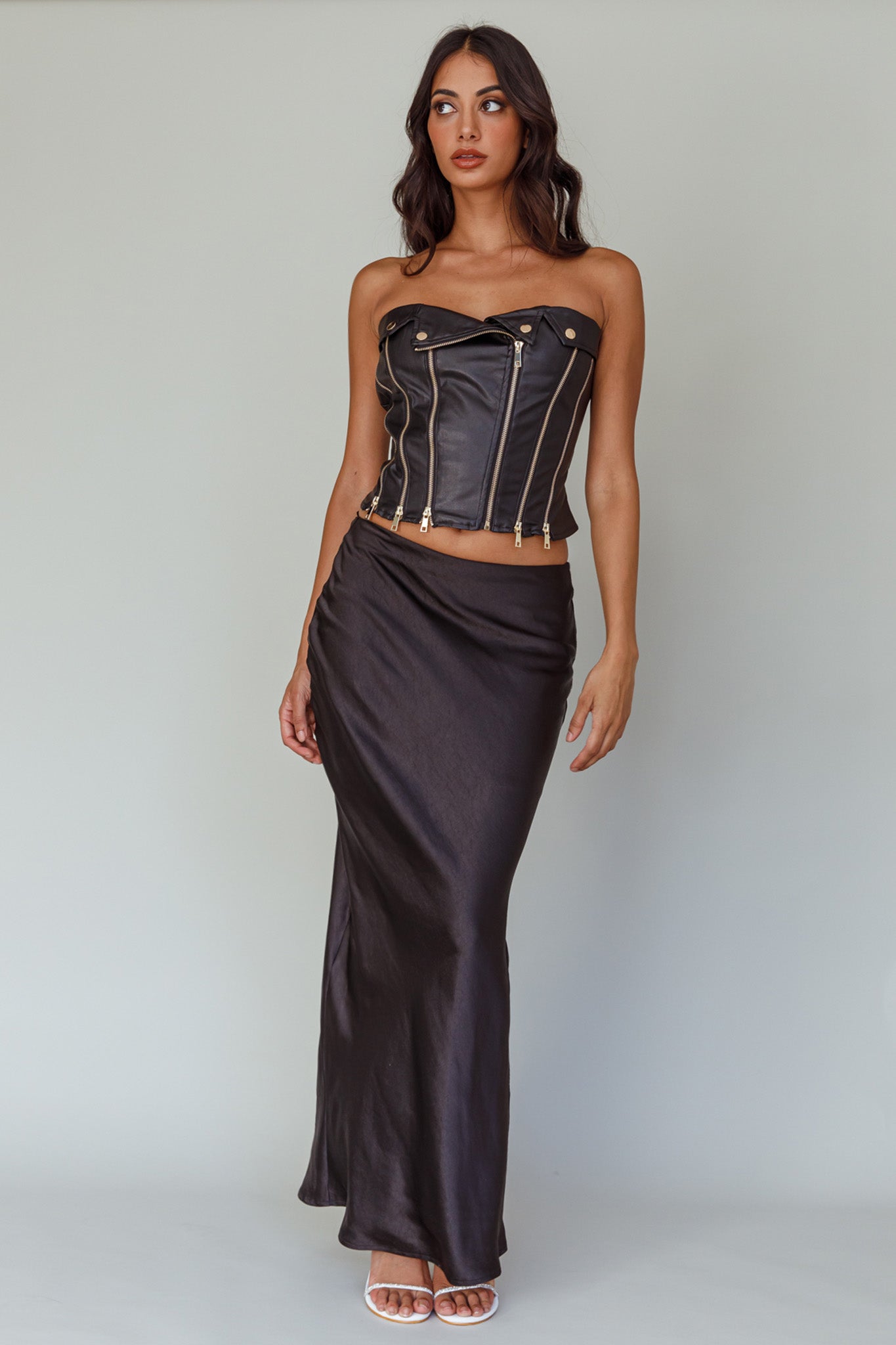 Moto Strapless Zipper Top Black