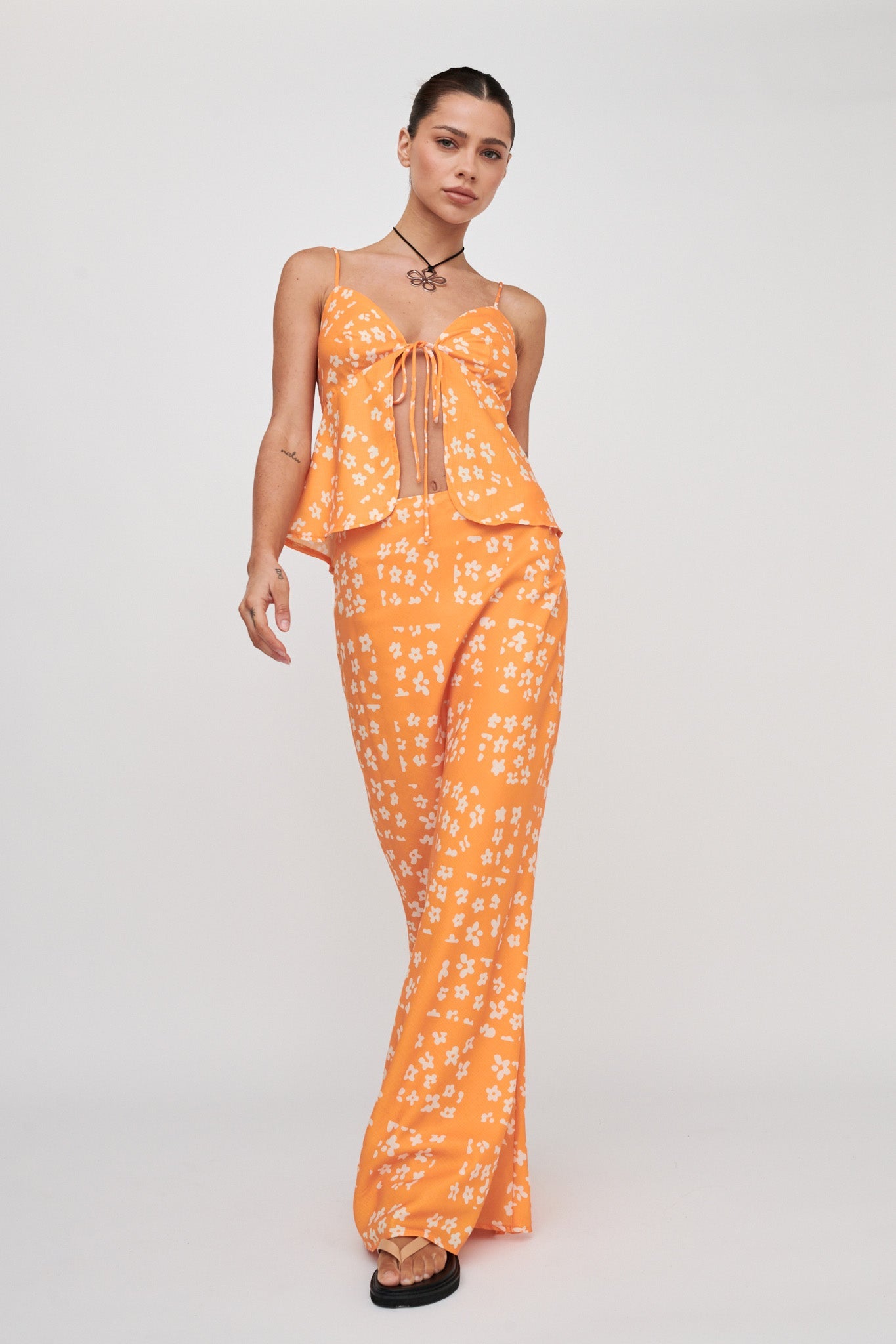 Heart & Soul Tie Front Top Floral Orange