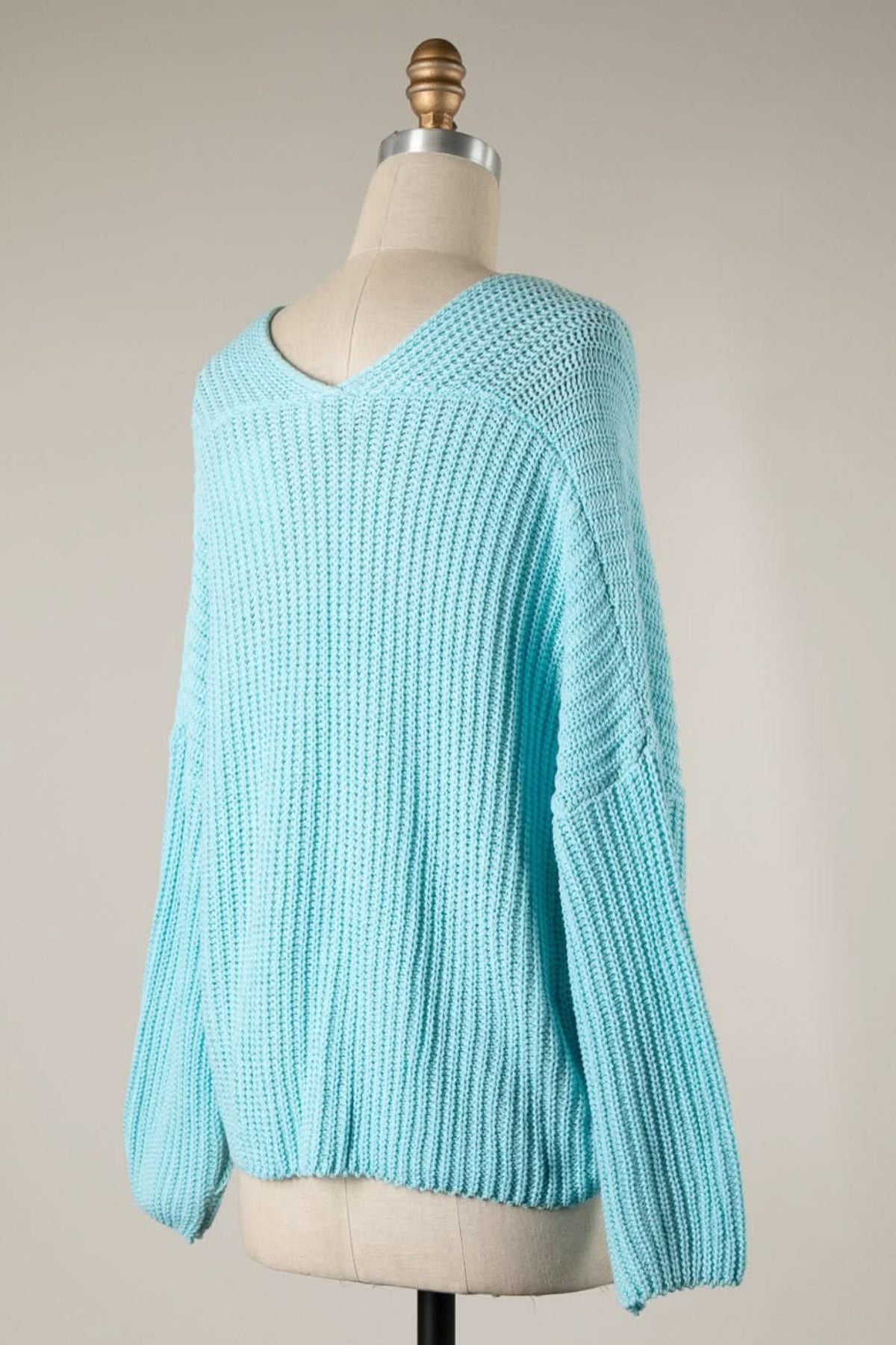 Brynn Aqua V-Neck Sweater