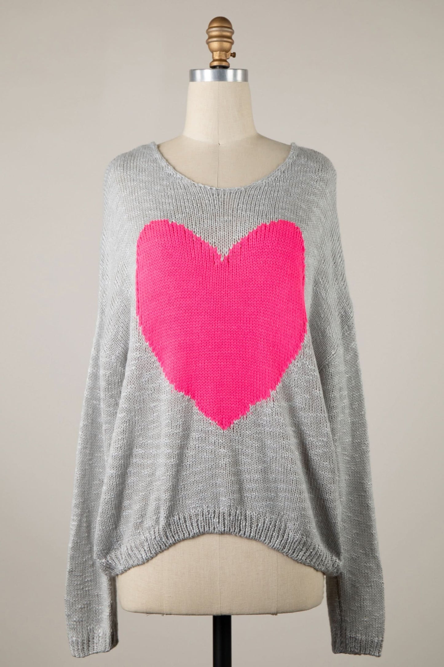 Be Mine Grey Sheer Heart Sweater