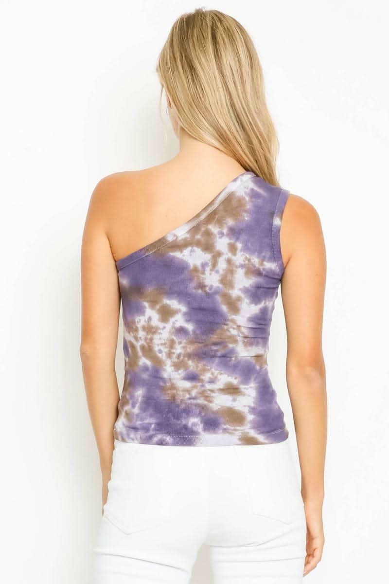 Catch Me Out Purple Tie-Dye One-Shoulder Top
