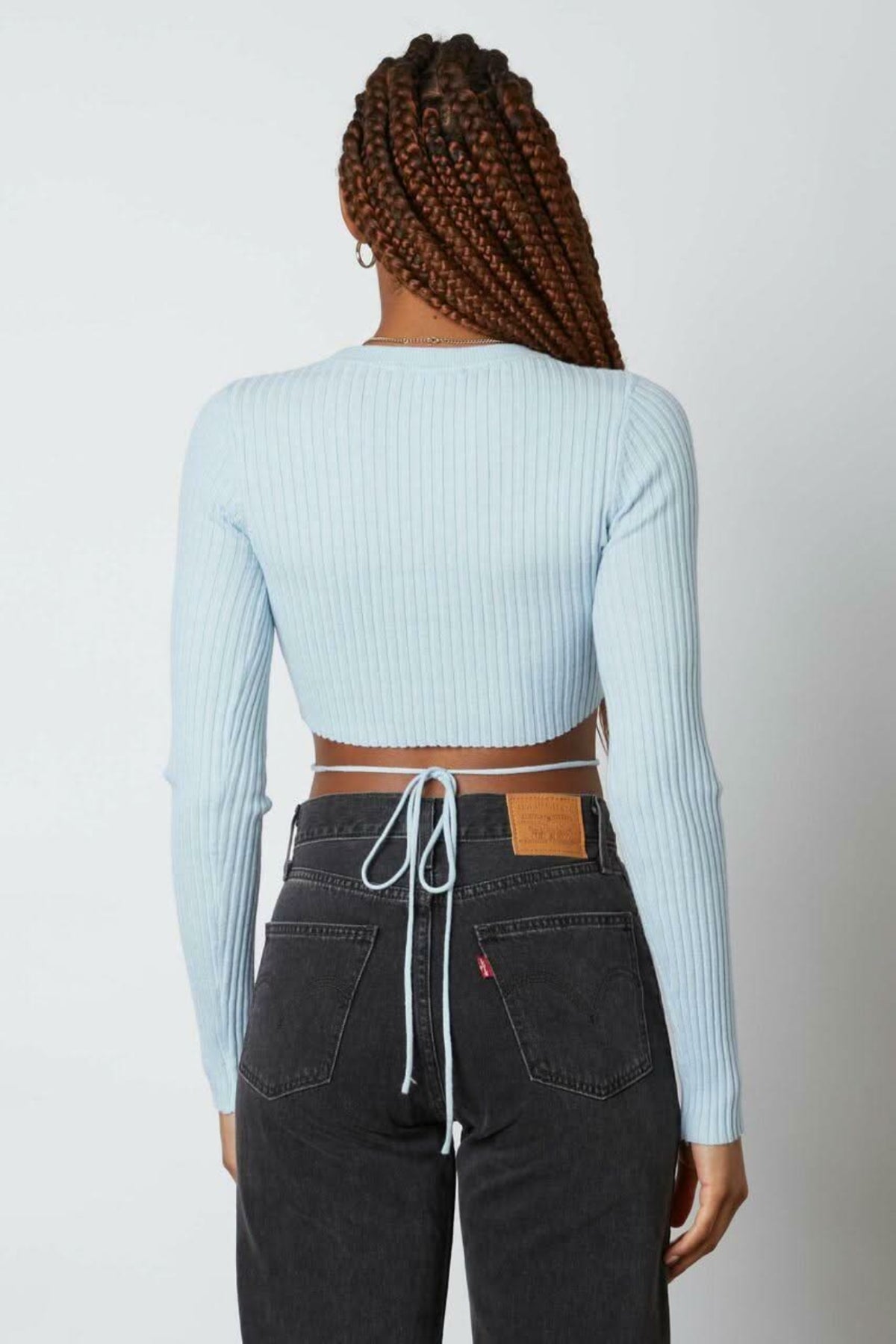 Always A Flirt Baby Blue Ribbed Cropped Sweater