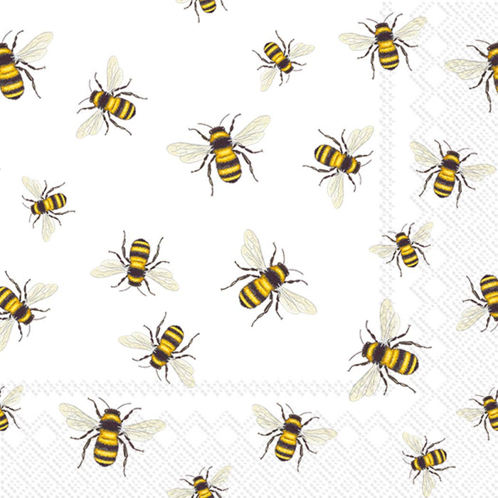 Paper Cocktail Napkins Pack of 20 Save the Bees white
