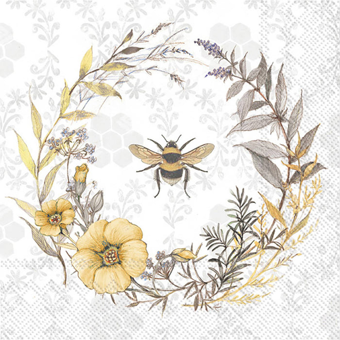 Paper Lunch Napkins 20 Count Bee Wildflower Wreath