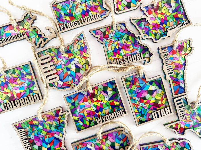 Stellar Gifts Wholesale - Stained Glass State Holiday Ornaments - Christmas in July
