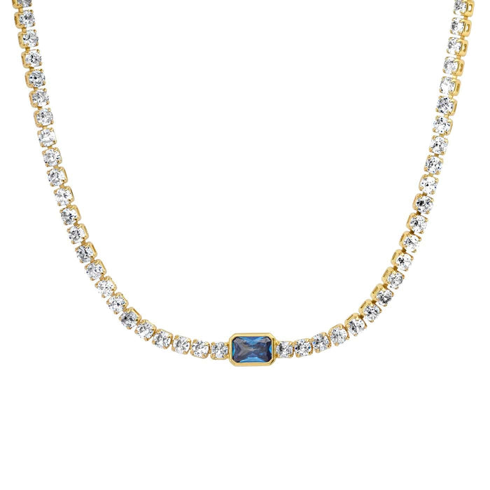 Tennis Necklace with Center Stone - Sapphire Blue