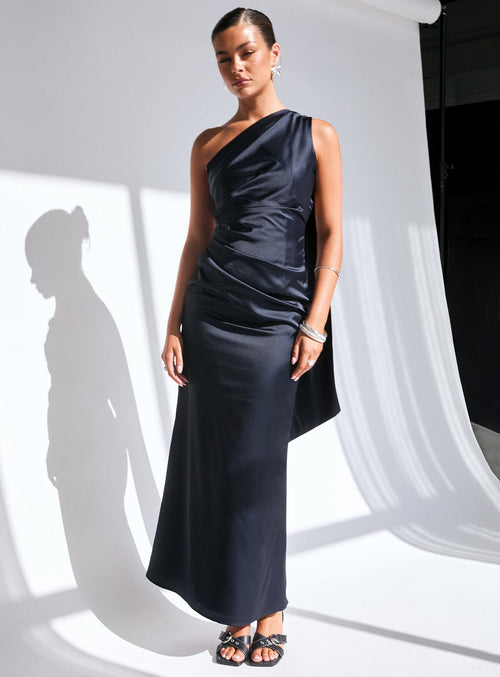 Dulcia One Shoulder Maxi Dress Blue