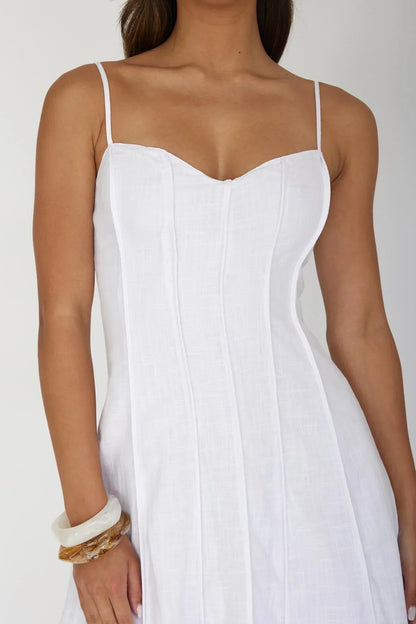 Vacay Pintuck Pleat Midi Dress White