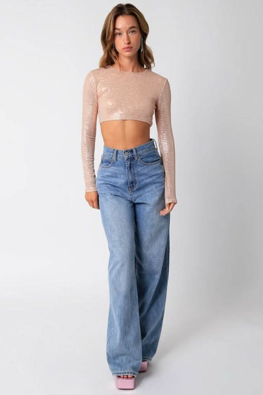After Party Blush Lurex Crop Top