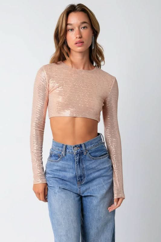 After Party Blush Lurex Crop Top