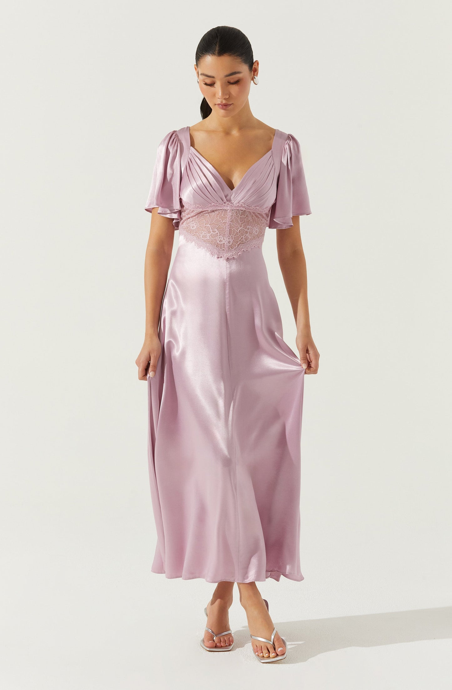 Aurelia Satin V-Neck Midi Dress