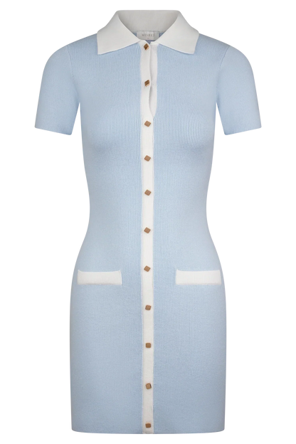 Seema Contrast Mini Dress - Light Blue/White