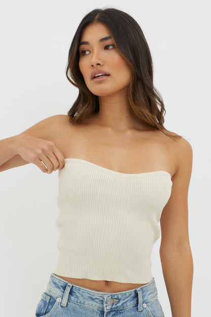 Flora Strapless Knit Top Cream