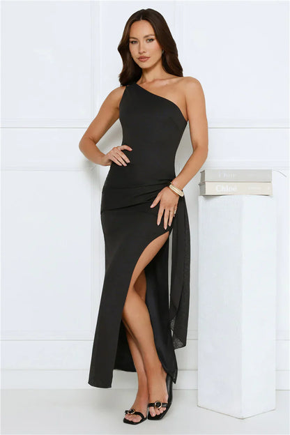 Tidal Dream One Shoulder Maxi Dress Black