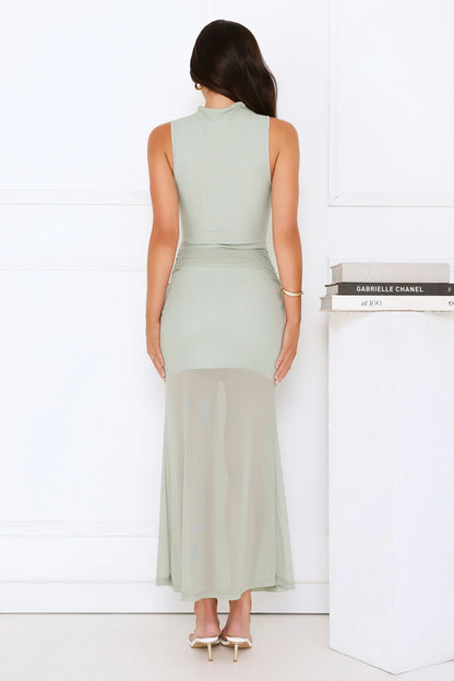 Dazzle Me Darling Mesh Maxi Dress Sage
