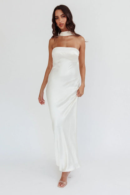 Damsel Reverse Halter Maxi Dress Oyster