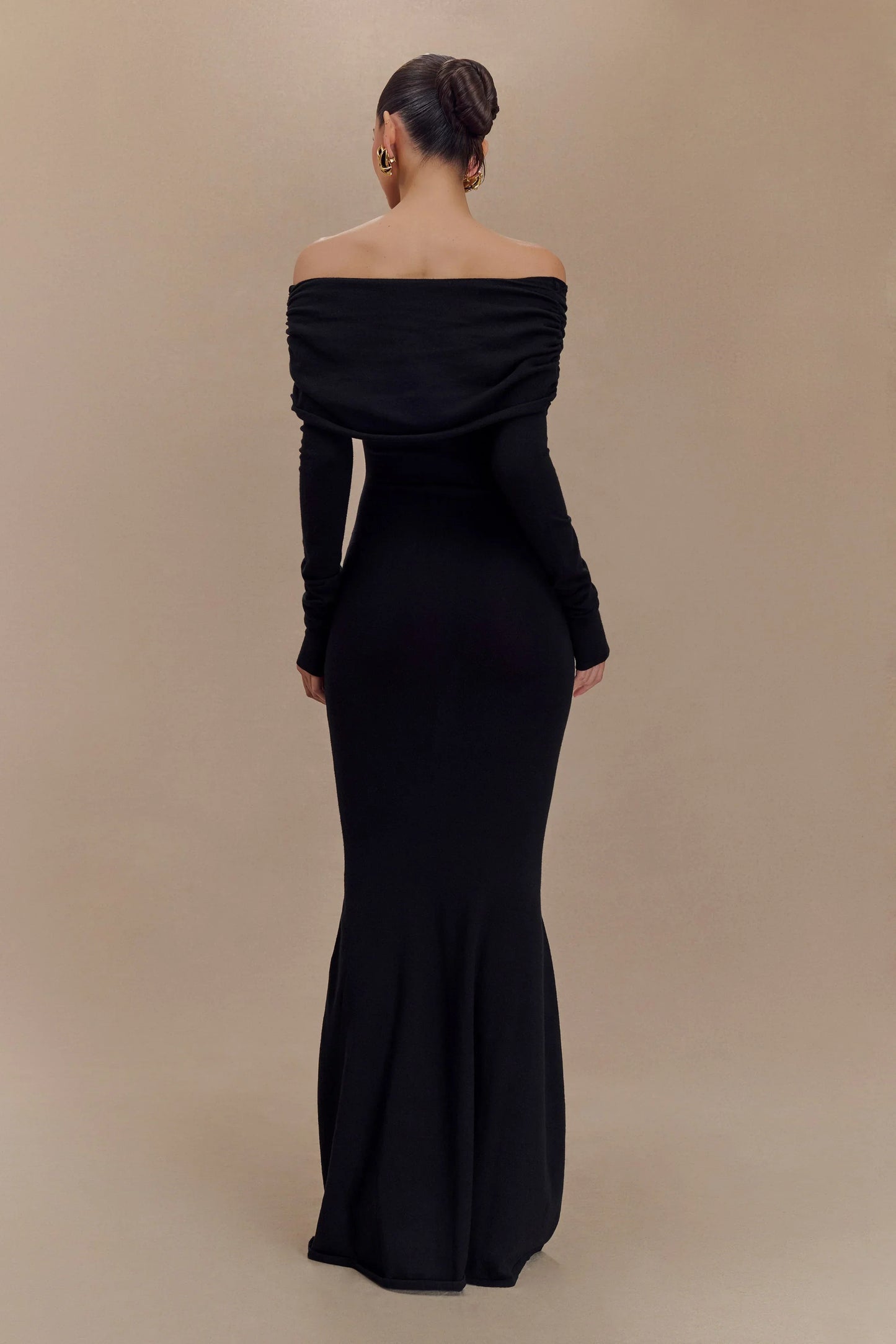 Georgiana Off Shoulder Knit Midi Dress - Black