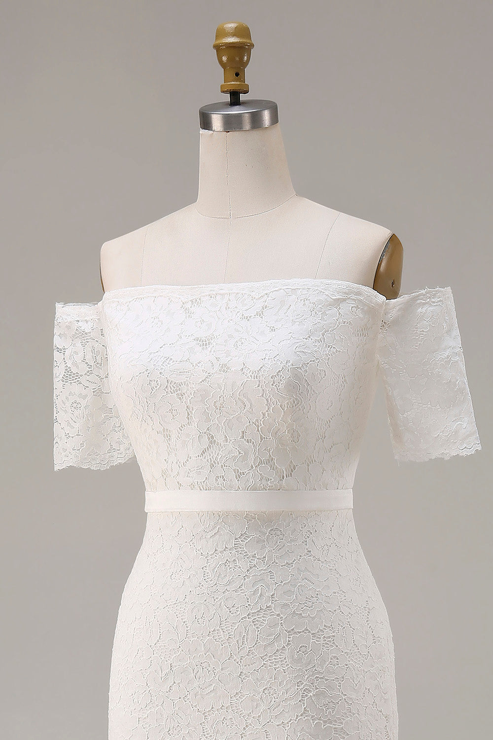 Ivory Lace Bodycon Off the Shoulder Midi Boho Engagement Dress
