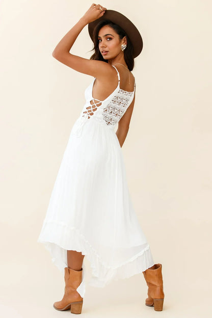Angel Lace-up Maxi Dress White