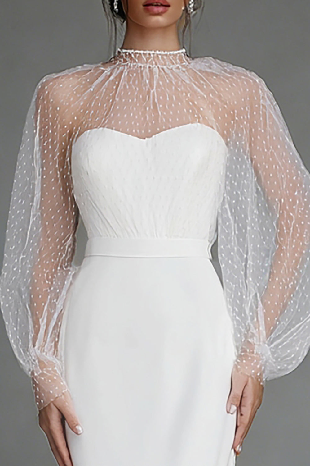 Ivory Sheath Puff Sleeves Midi Engagement Dress