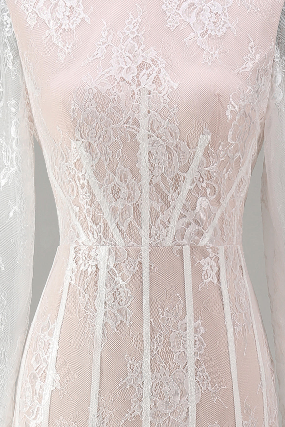 White Corset High Neck Lace Maxi A Line Boho Wedding Dress with Sleeves