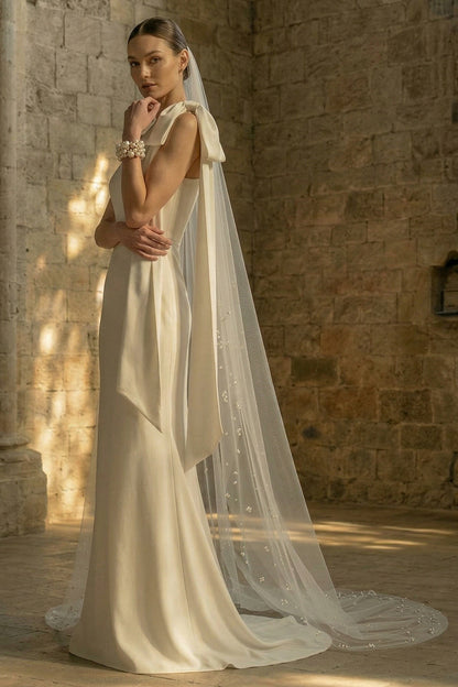 Maxi White Mermaid One Shoulder Beach Wedding Dress with Bow