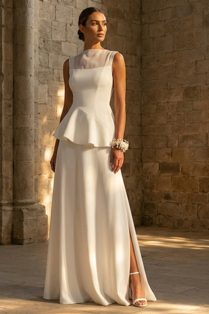 A Line Maxi White Boho Wedding Dress with Ruffles