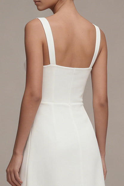 A Line Maxi Ivory Thick Straps Beach Wedding Dress with Slit