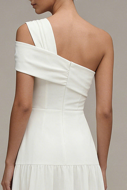 Maxi White One Shoulder A Line Beach Wedding Dress
