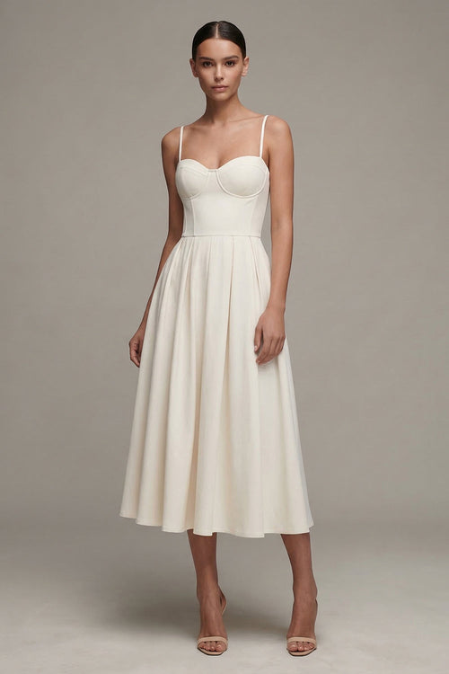 Corset Maxi Spaghetti Straps White A Line Beach Wedding Dress