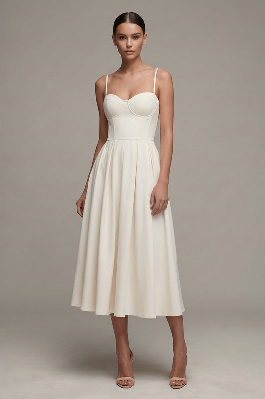 Corset Maxi Spaghetti Straps White A Line Beach Wedding Dress