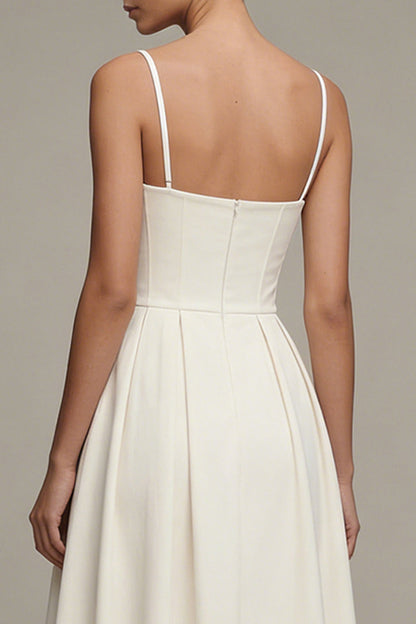 Corset Maxi Spaghetti Straps White A Line Beach Wedding Dress