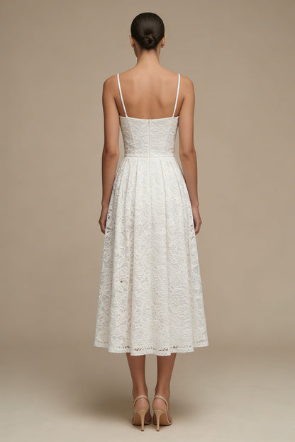 Spaghetti Straps White Corset Maxi A Line Boho Lace Wedding Dress