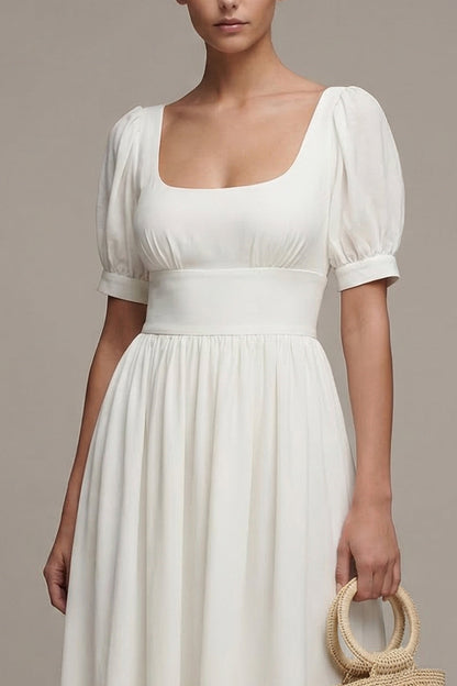 Maxi White Short Sleeves A Line Beach Wedding Dress