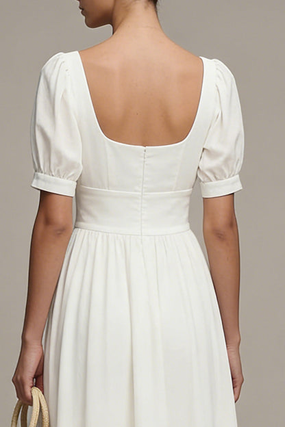 Maxi White Short Sleeves A Line Beach Wedding Dress