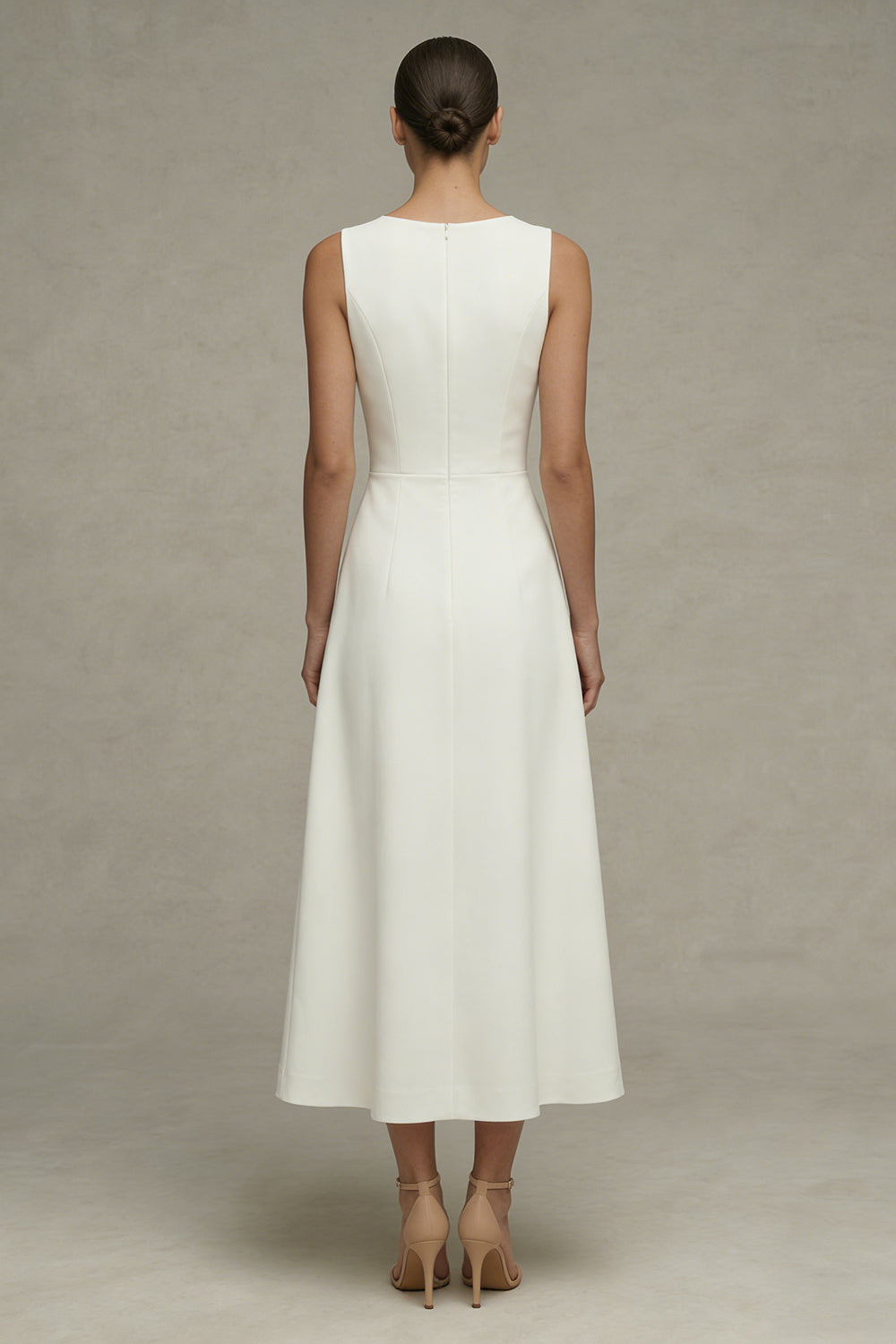 Simple White A Line Round Neck Maxi Beach Wedding Dress