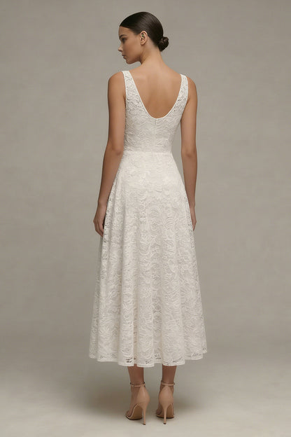 Floral V-Neck Ivory A Line Maxi Boho Lace Wedding Dress