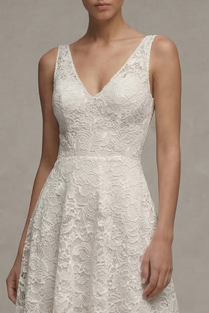 Floral V-Neck Ivory A Line Maxi Boho Lace Wedding Dress