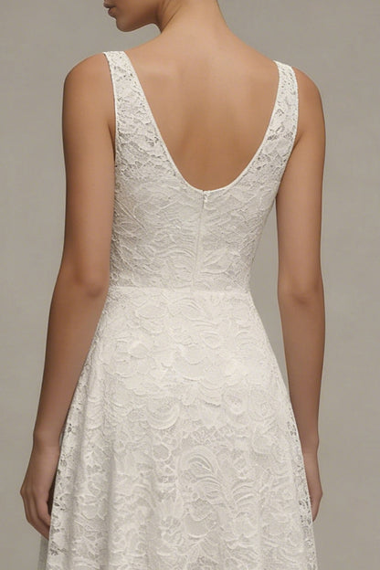 Floral V-Neck Ivory A Line Maxi Boho Lace Wedding Dress