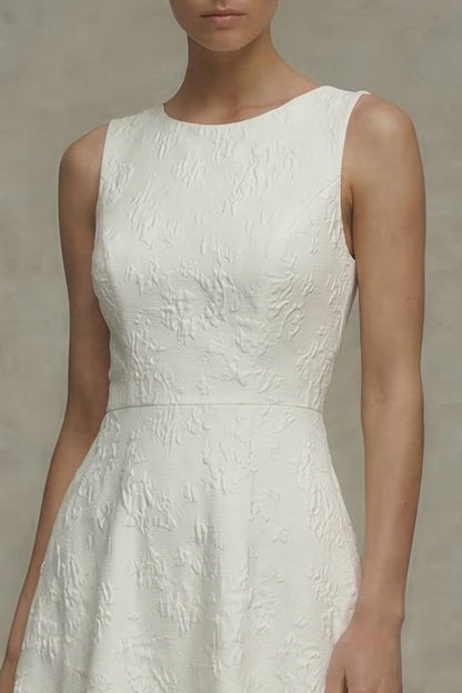 Floral Round Neck Maxi White A Line Boho Wedding Dress