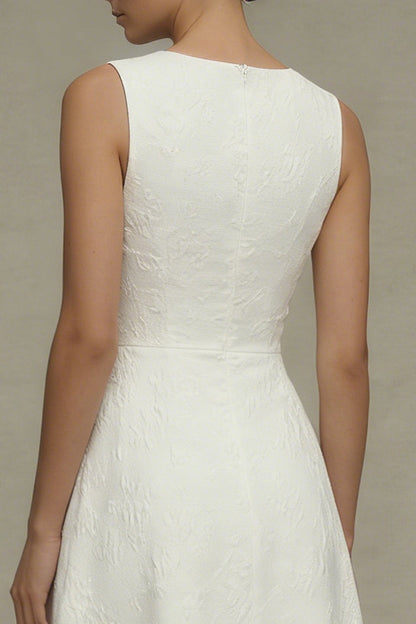 Floral Round Neck Maxi White A Line Boho Wedding Dress