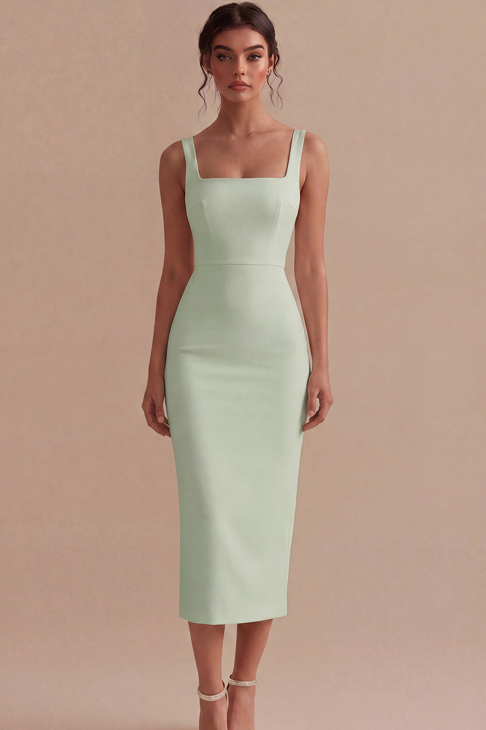 Square Neck Maxi White Bodycon Engagement Dress