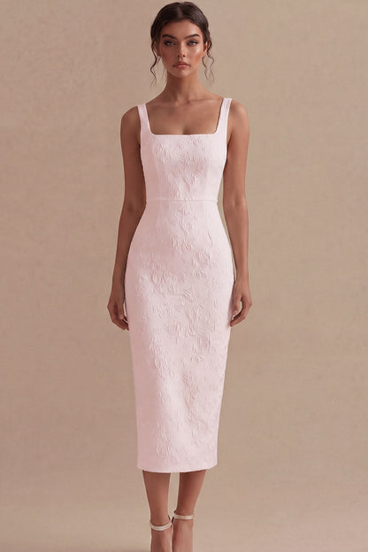 Floral Square Neck White Bodycon Maxi Beach Wedding Dress
