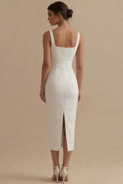 Floral Square Neck White Bodycon Maxi Beach Wedding Dress