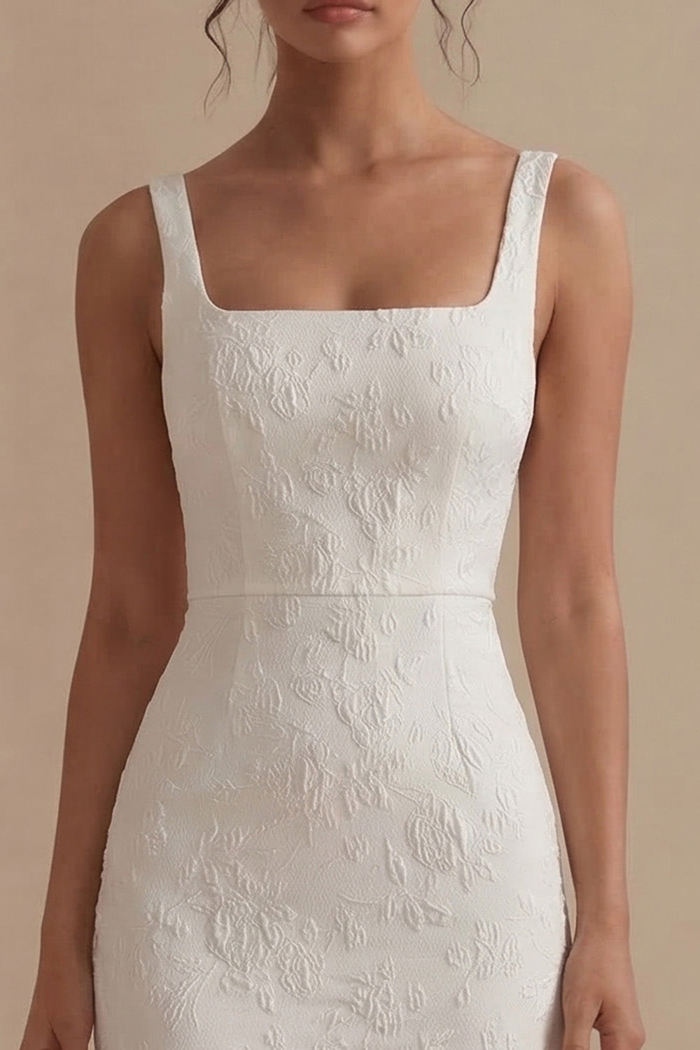 Floral Square Neck White Bodycon Maxi Beach Wedding Dress
