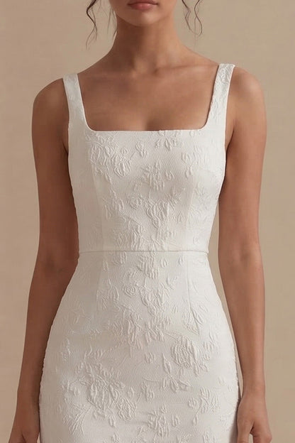 Floral Square Neck White Bodycon Maxi Beach Wedding Dress