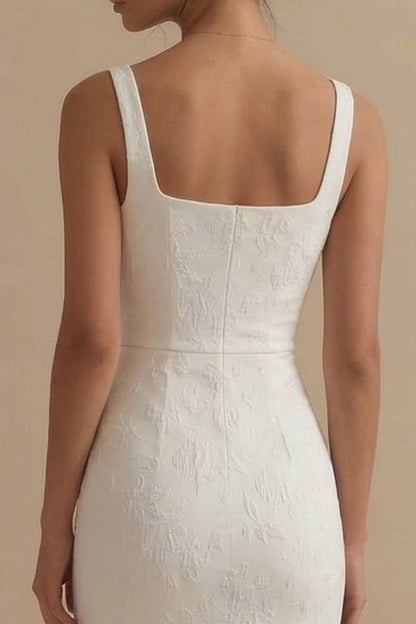 Floral Square Neck White Bodycon Maxi Beach Wedding Dress